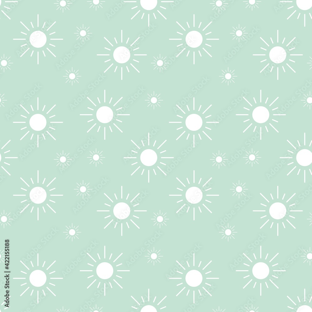 Colorful seamless pattern with sun symbol and pastel green background Colorful seamless pattern with sun symbol and pastel green background