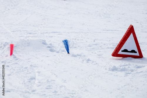 Jump in a snowy piste track. Shot in Sweden, Scandinavia