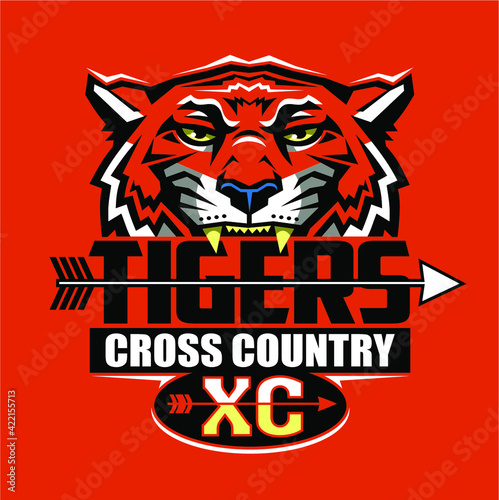 tigers cross country team design with mascot for school, college or league