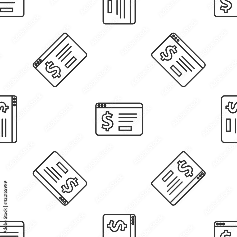 Grey line Online banking with dollar icon isolated seamless pattern on white background. Sending money around the world, money transfer, financial transaction. Vector Grey line Online banking with dollar icon isolated seamless pattern on white background. Sending money around the world, money transfer, financial transaction. Vector