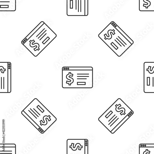 Grey line Online banking with dollar icon isolated seamless pattern on white background. Sending money around the world, money transfer, financial transaction. Vector © vector_v
