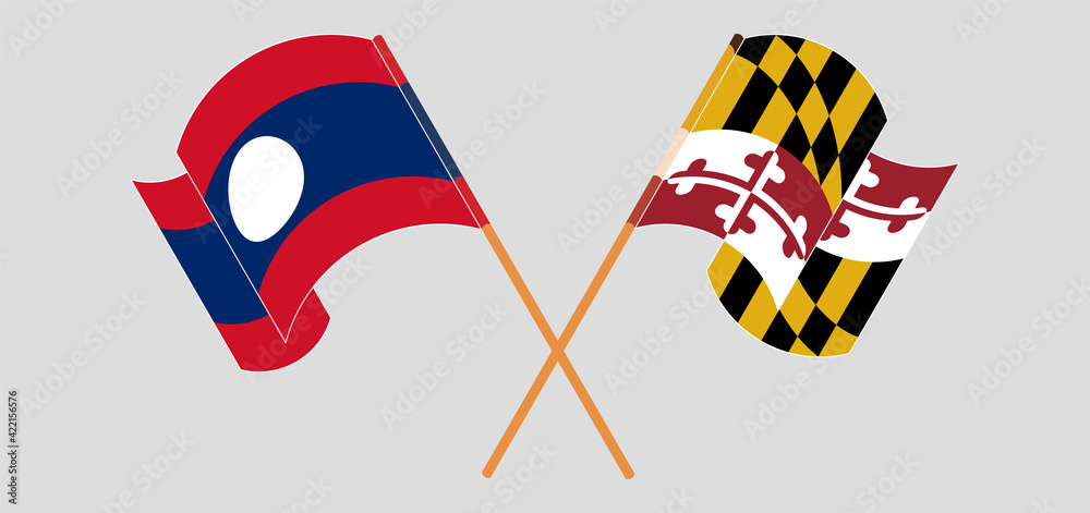 Crossed and waving flags of Laos and the State of Maryland Crossed and waving flags of Laos and the State of Maryland