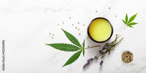 Composition with cannabis wax salve or cream with  lavender extract, flowers, hemp leaves  and seeds.