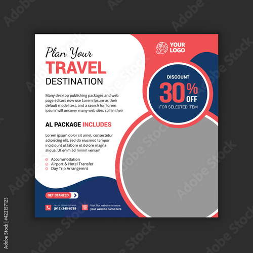Holiday tours social media post and travel agency social medial post and promotional banner