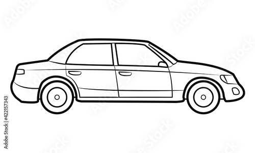 Sedan car illustration  - simple line art contour of vehicle.