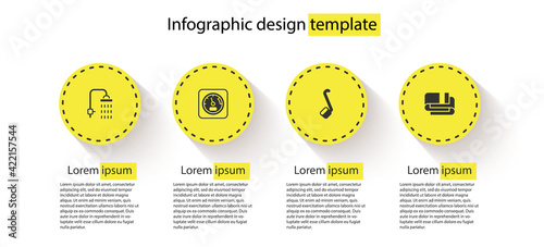 Set Shower, Sauna thermometer, ladle and Towel stack. Business infographic template. Vector