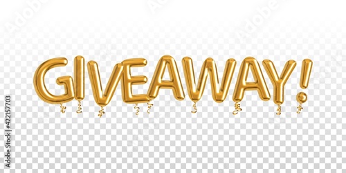 Vector realistic isolated golden balloon text of Giveaway on the transparent background. photo