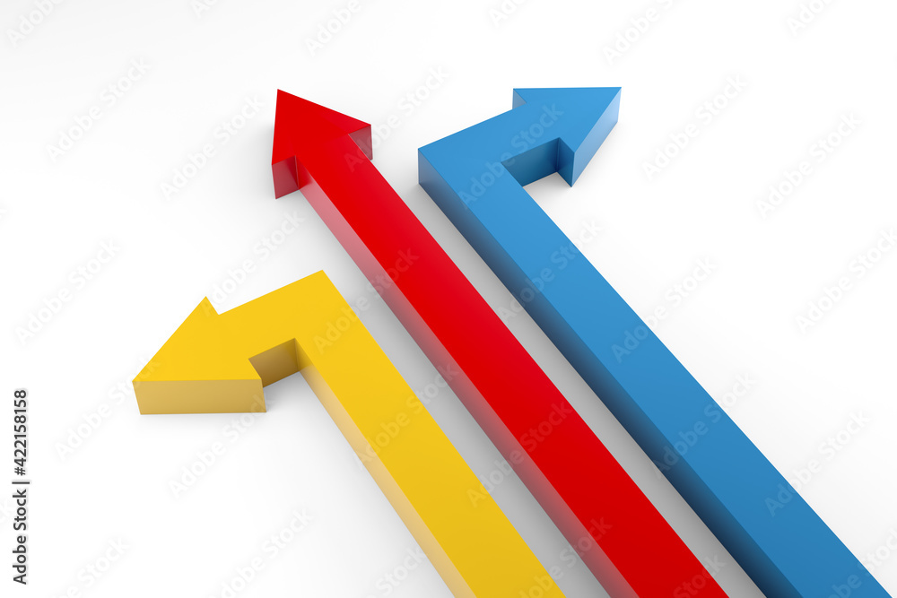 Arrows in three directions. 3D Rendering Arrows in three directions. 3D Rendering