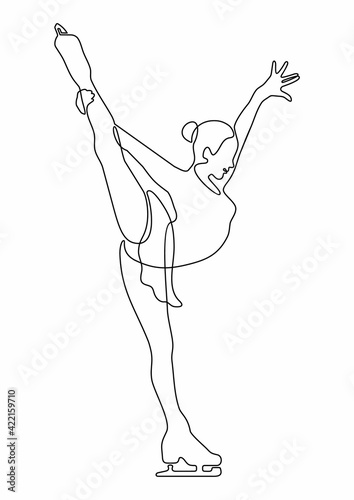 Figure skating one line vector illustration. Lady performed the spiral element. Winter sport.