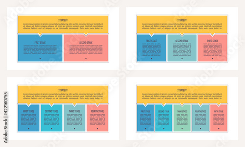 Business infographics. Banner chart with 2, 3, 4, 5 steps, options, sections. Vector template.