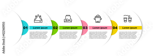 Set line Pack of beer bottles, Cold can, Ice bucket and Beer pong game. Business infographic template. Vector