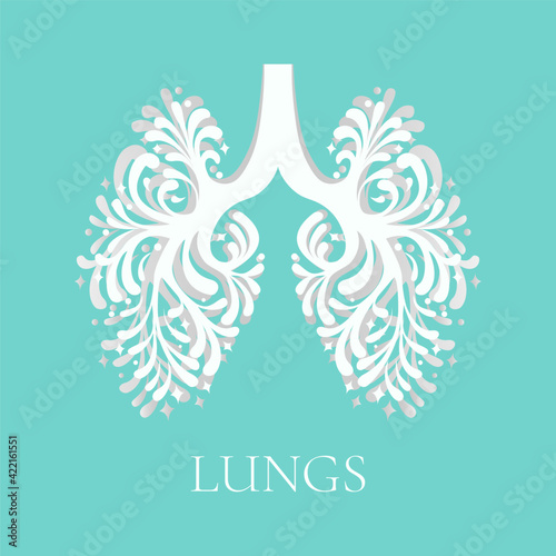 Vector illustration of lungs made in ornamental style on green background. Asthma awareness poster. Bronchial asthma icon. Human internal organ symbol. Medical concept. Vector illustration.