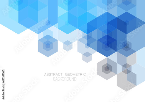 Geometric shaped design of blue hexagons. Brochure template