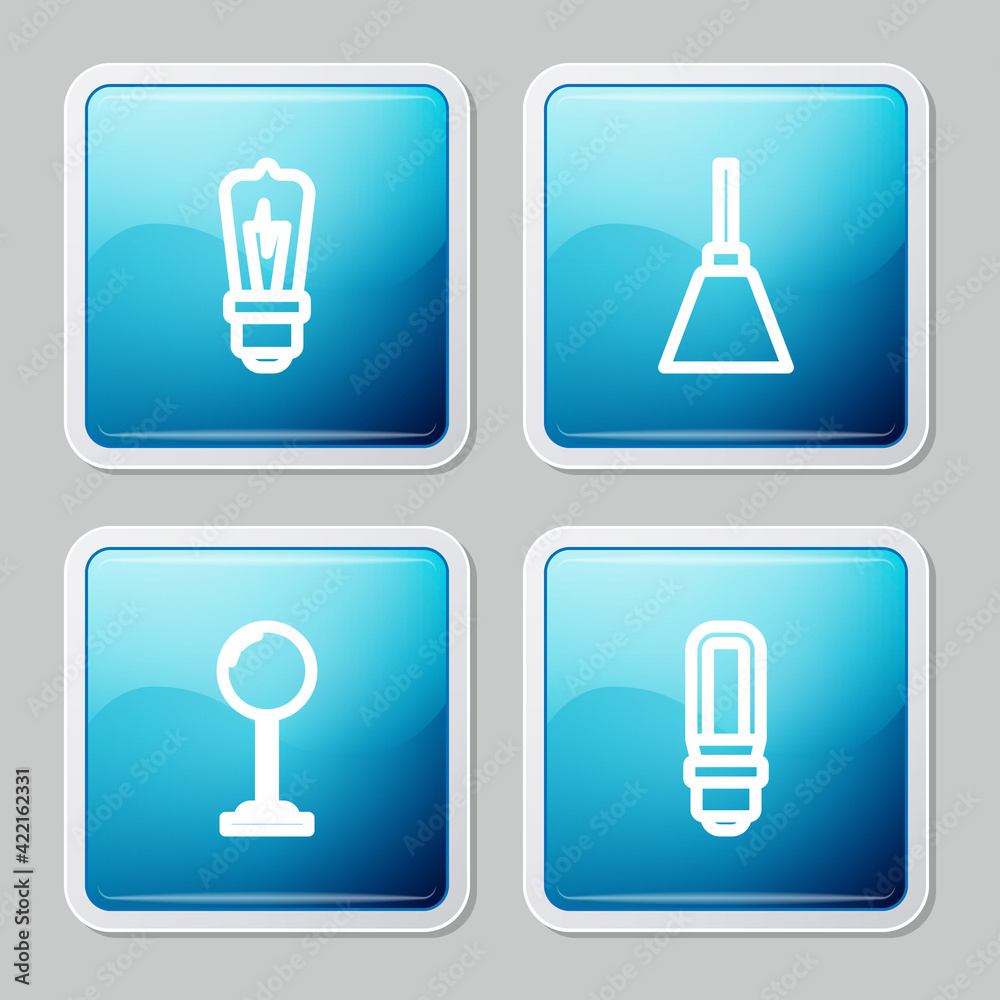 Set line Light bulb, Chandelier, Floor lamp and LED light icon. Vector Set line Light bulb, Chandelier, Floor lamp and LED light icon. Vector