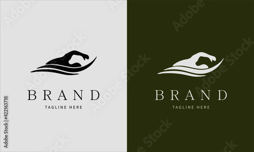 Swimming club logo templates. Fitness, Aerobic, workout exercise in gym. Sport badges and labels. Black and white logo templates for your design.