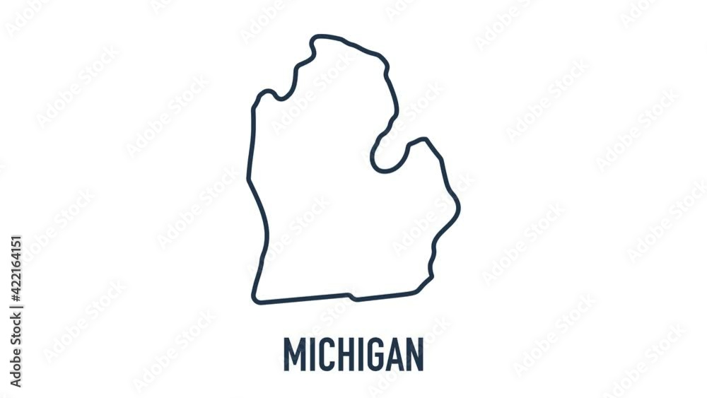 Line animated map showing the state of Michigan from the united state