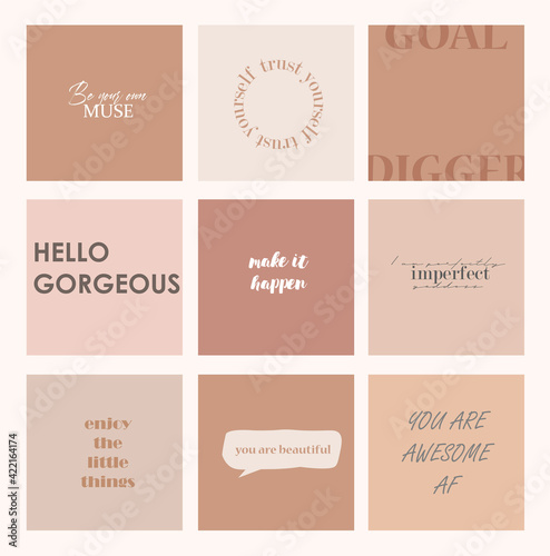 inspirational quotes for social media. Set of instagram quotes for post and stories. Mockup for personal blog or shop.
