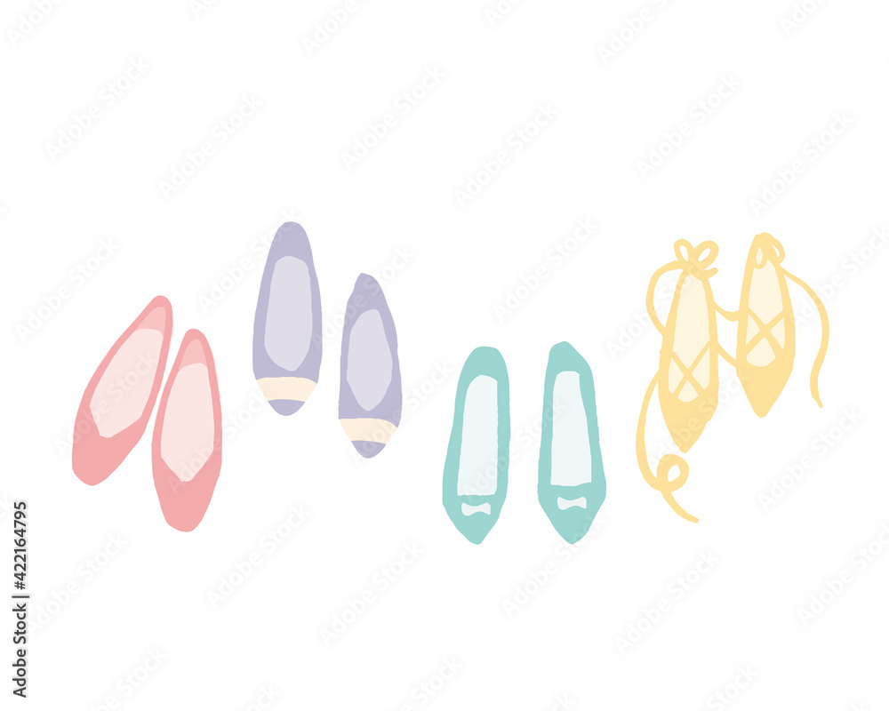 可愛い靴のイラスト、春小物、パンプス、ヒール、シューズ　Illustrations of cute shoes, spring accessories, pumps, heels, shoes