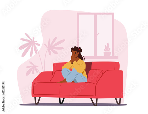 Depression, Headache Migraine, Abuse or Home Violence, Frustration Concept. Young Depressed Upset Female Character