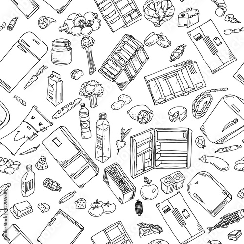 seamless pattern food and refrigerators doodle