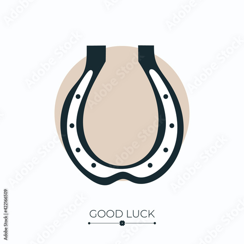 Horseshoe luck, fortune and success charm, talisman or amulet with good luck words. Horse shoe, symbol of luck, fortune, wealth and prosperity. Vector illustration isolated on white background