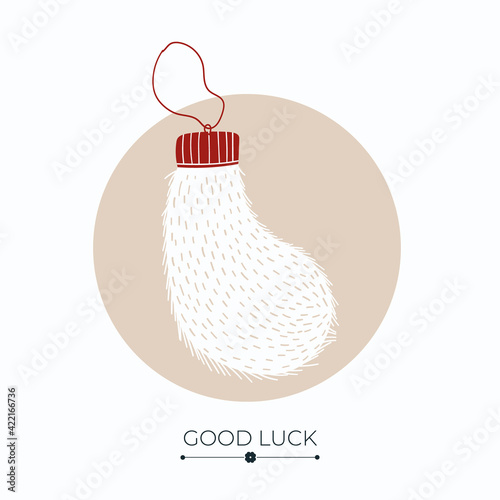 Rabbit foot fortune and success charm, talisman or amulet with good luck words. Rabbit feet, symbol of luck, fortune, wealth and prosperity. Vector illustration isolated on white background