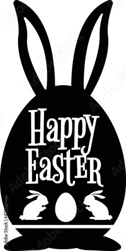 Happy Easter rabbit sign black silhouette vector cut file on isolated background