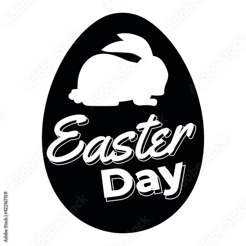 Happy Easter rabbit sign black silhouette vector cut file on isolated background