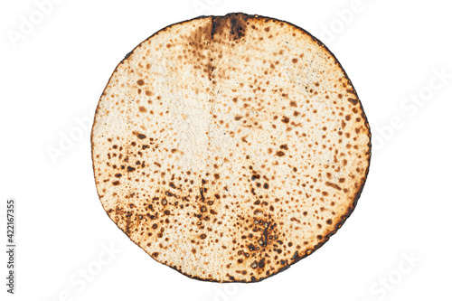 Matzah Shmurah. Jewish traditional Passover bread. Pesach celebration symbol. Closeup