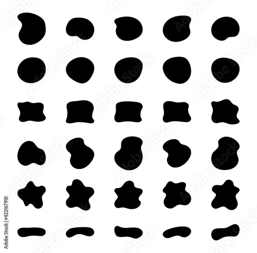 Blob shapes vector set. Organic abstract splodge elemets monochrome collection. Inkblot simple silhouette