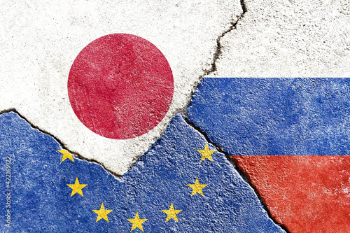 Illustration indicating the political conflict between Japan-EU-Russia photo