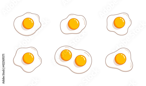 Fried eggs. Helthy breakfast. Cartoon egg flat trendy design. Vector illustration isolated on white background