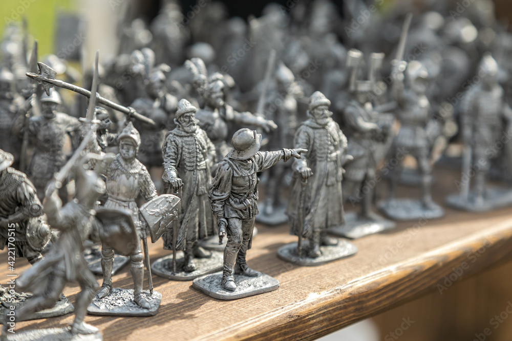 Metal figurines of warriors in miniature