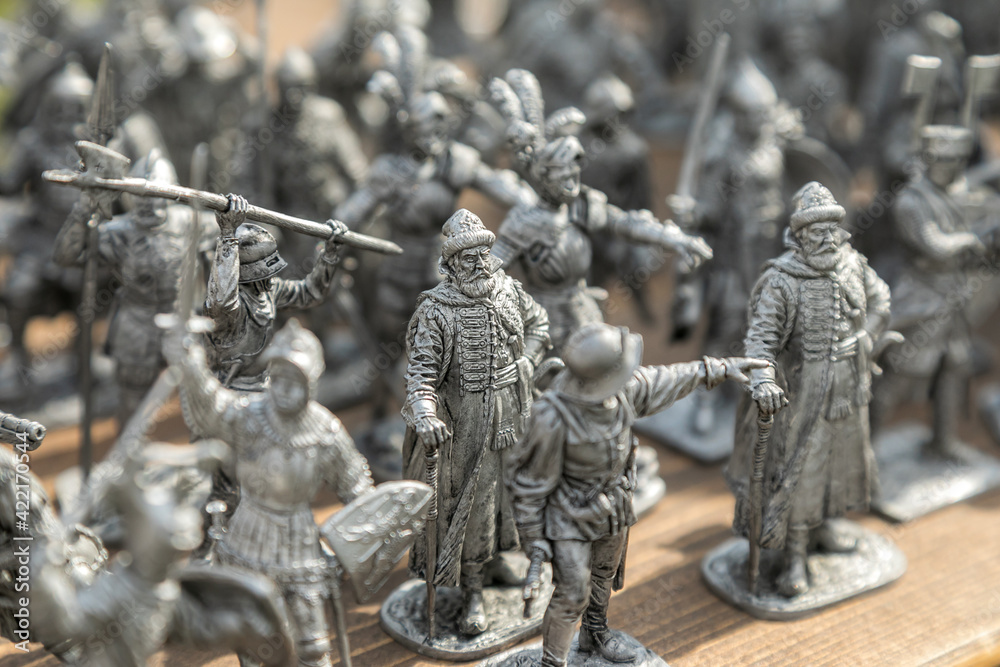 Metal figurines of warriors in miniature