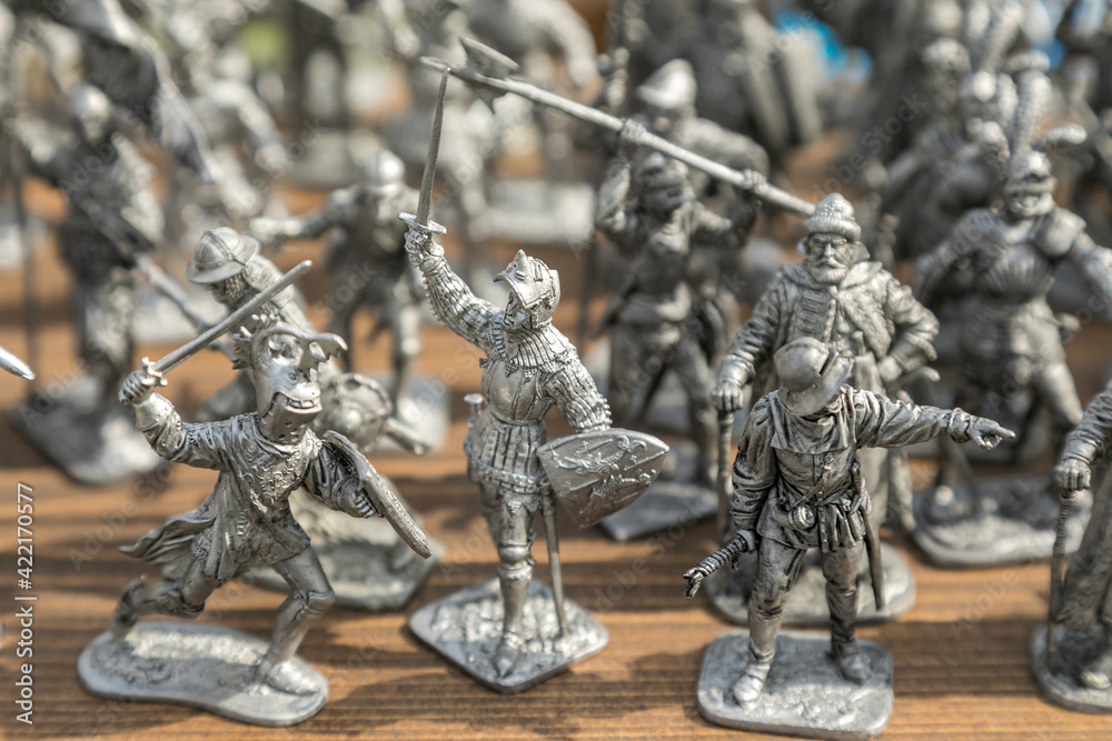 Metal figurines of warriors in miniature