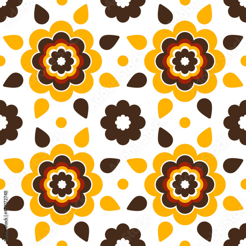 Soviet era floral seamless pattern, retro czechoslovak wallpaper 60s, 70s, 80s