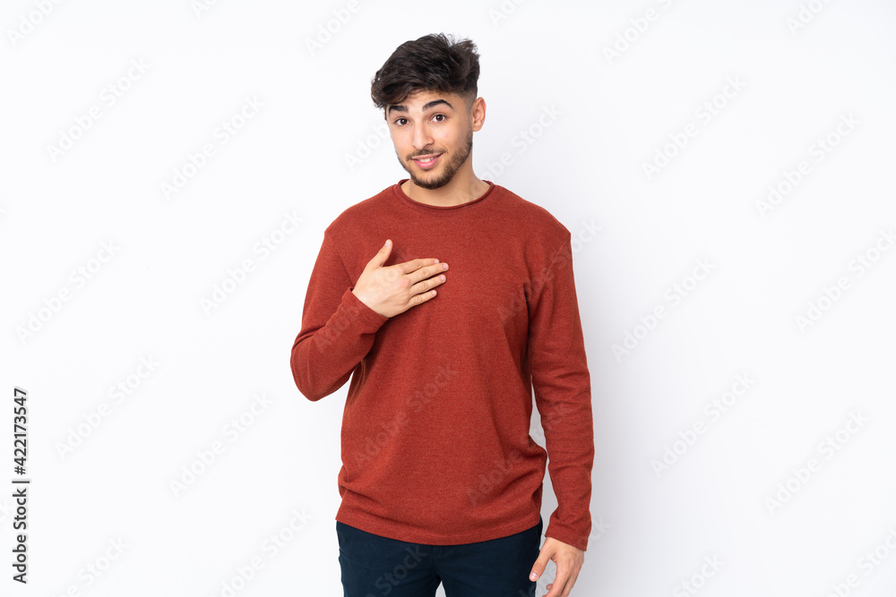 Arabian handsome man over isolated background pointing to oneself Arabian handsome man over isolated background pointing to oneself