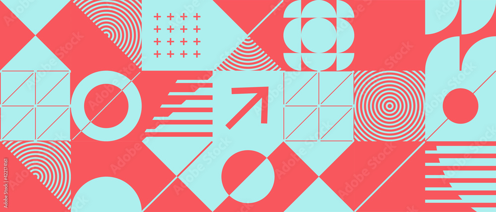 Abstract background with geometric shapes and halftone textures. Minimalistic geometric pattern in Scandinavian style.