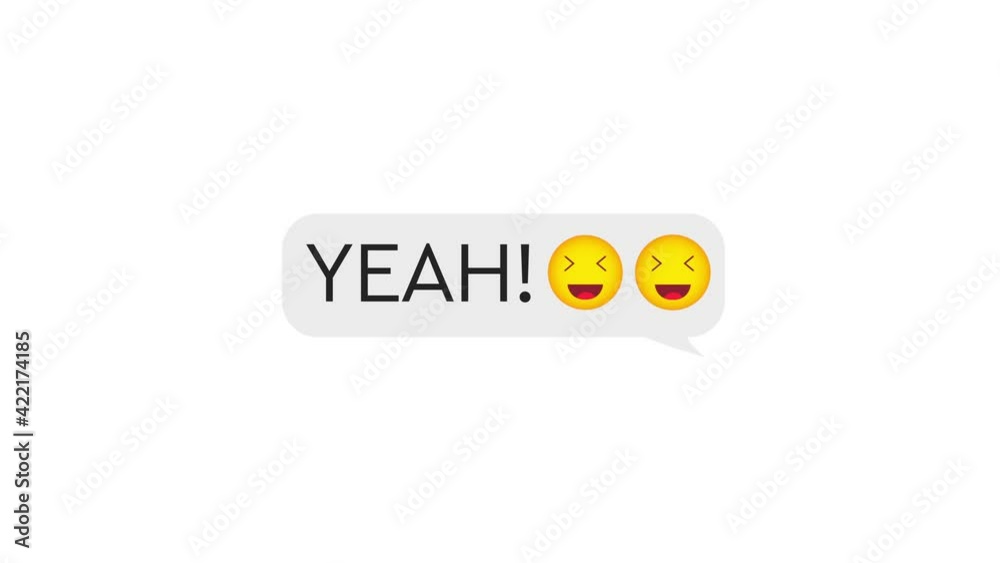 Text yeah typing in messenger, sending message, message bubble for custom text on white screen. Text yeah typing in messenger, sending message, message bubble for custom text on white screen.