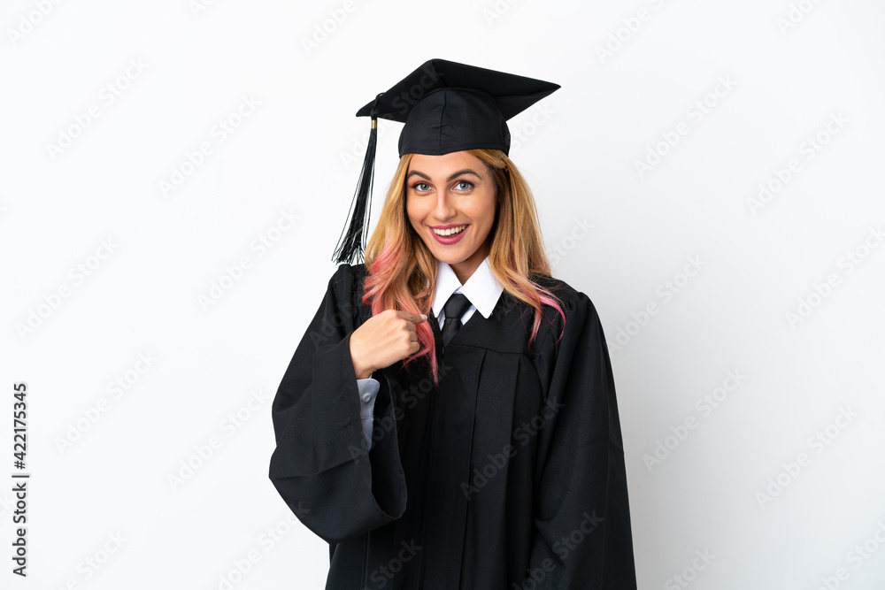 Young university graduate over isolated white background with surprise facial expression Young university graduate over isolated white background with surprise facial expression