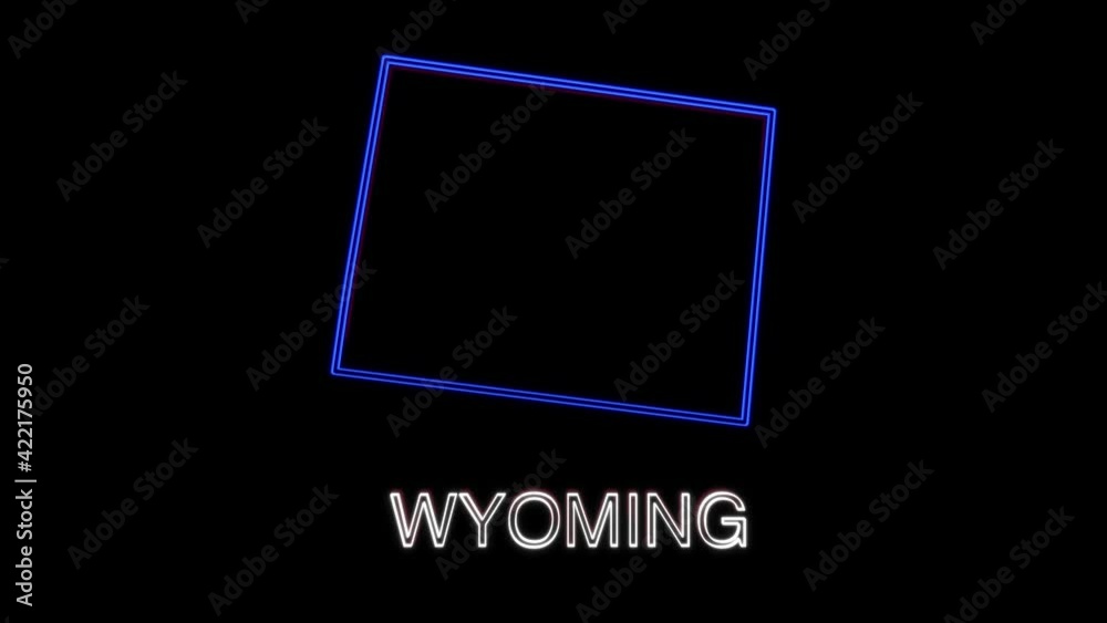 Neon animated map showing the state of Wyoming from the united state of america. 2d map of Wyoming. Neon animated map showing the state of Wyoming from the united state of america. 2d map of Wyoming.