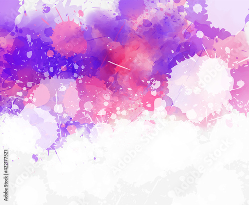 Multicolored watercolor imitation splash blot in purple  pink and white colors. Background for your designs