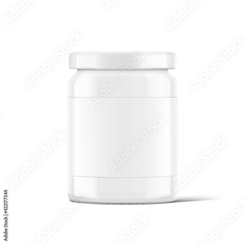 Glass jar mockup isolated on white background. Vector illustration. Front view. Сan be used for food, cosmetic and other needs. EPS10	