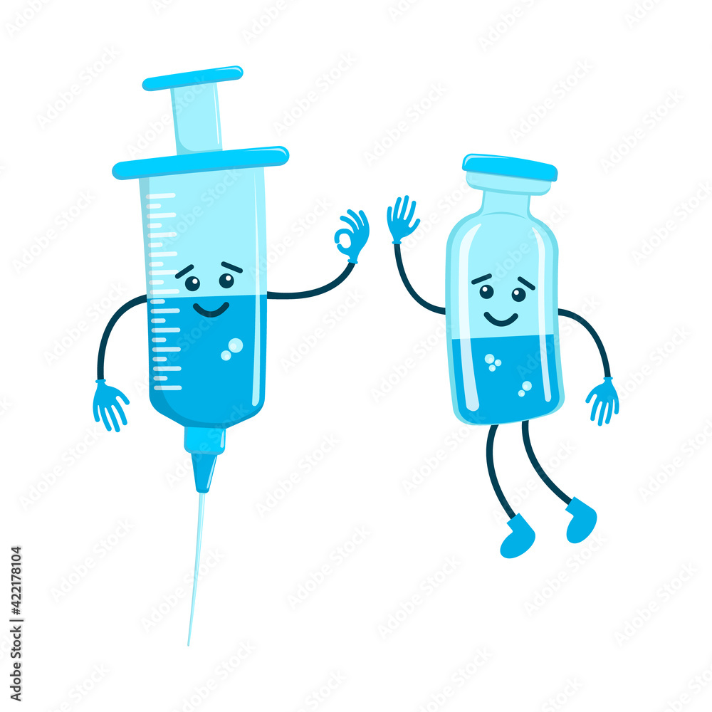 Free Vector, Cute characters of medicines and syringe