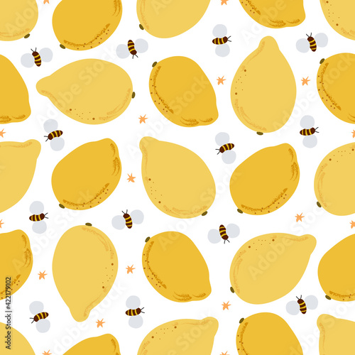 Funny fruits seamless pattern. Flat style illustration.