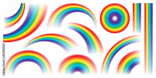 Colorful realistic rainbow collection isolated on white background. Vector illustration.