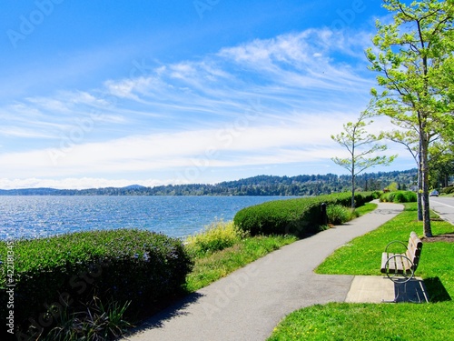 Walkway by the ocean along the Lochside trail in Sidney BC in the spring spring © pr2is