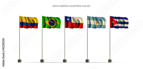 South America flag. Latin american countries flag series 3d illustration vector.