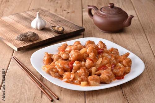 Original chinese dish - chicken with ananas and paprika.