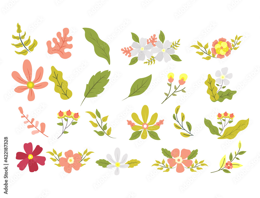 Set of hand drawn flower elements vector